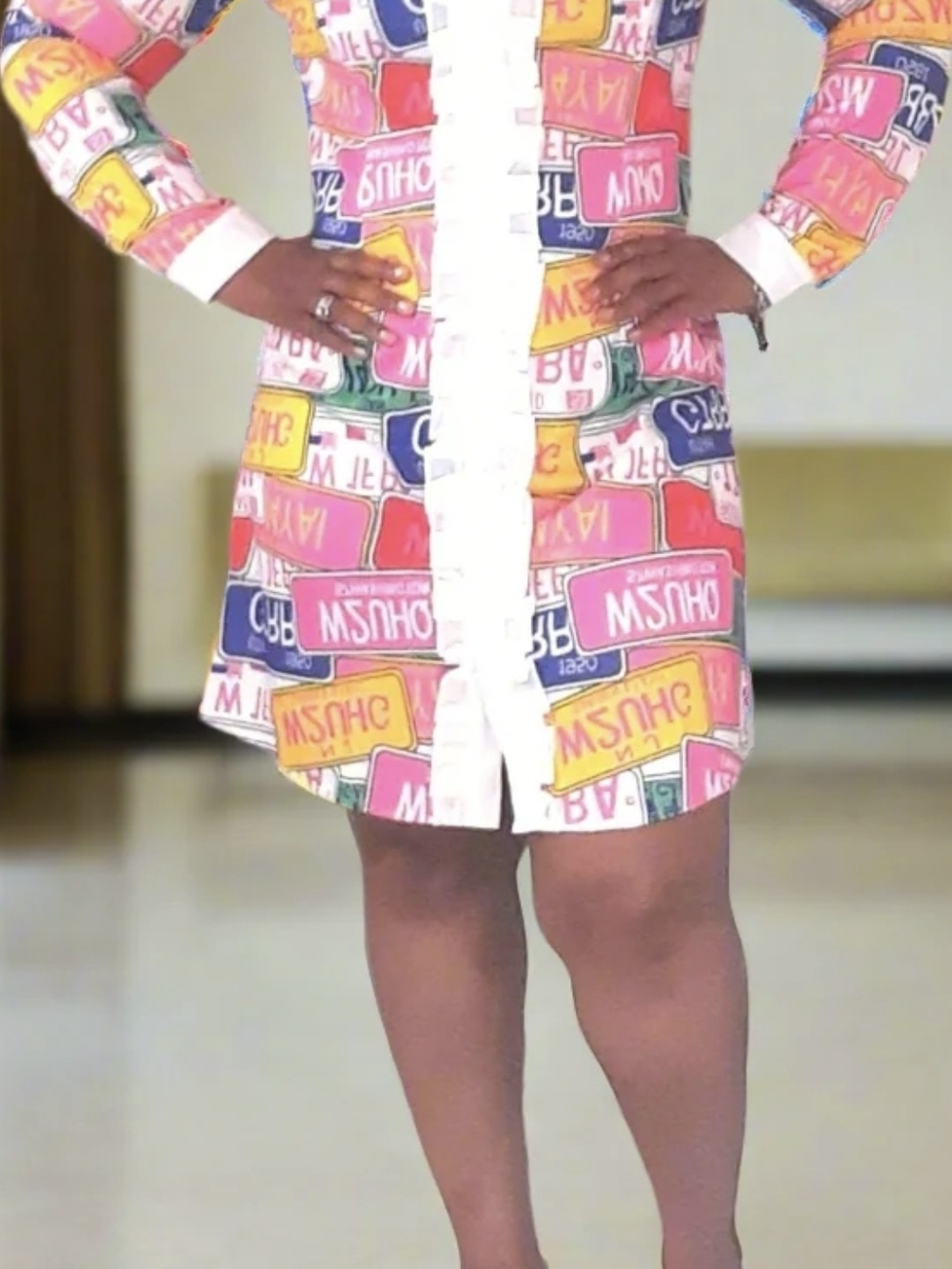 Retro License Plate Print Ruffle-Front Dress - Pink Multi - Picture 5 of 9